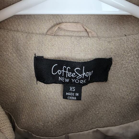 Coffee Shop Tan Preppy Equestrian Wool Blend Outdoor Cute Pea Coat Size XS - Picture 3 of 9